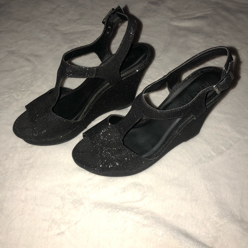 Black sparkly wedges